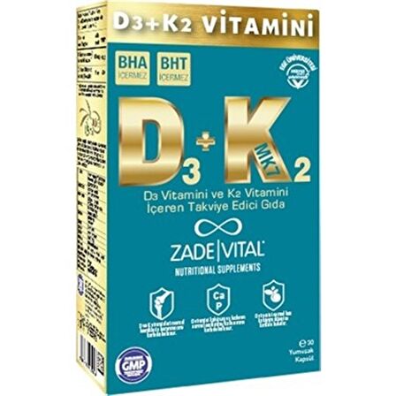 Zade Vital D3+K2 Vitamini 30 Kapsül