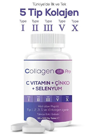RC Collagen Life Pro C Vitamin Çinko Selenyum 500 mg 90 Tablet