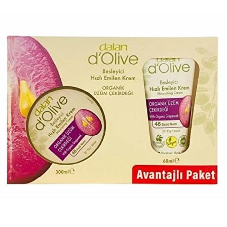 Dalan D'Olive Organik Üzüm Çekirdeği Besleyici Hızlı Emilen Krem Kavanoz 300 ml + Tüp 60 ml