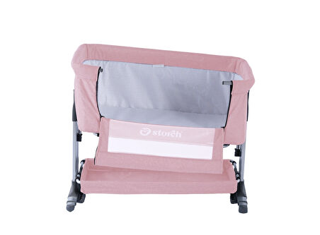 Baby Storch - Sallanabilir Anne Yanı Portatif Beşik Pembe - Yükseklik Ayarlı, Cibinlik Ve Tekerlekli