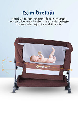 Baby Storch - Sallanabilir Anne Yanı Portatif Beşik - Yükseklik Ayarlı, Cibinlik Ve Tekerlekli 