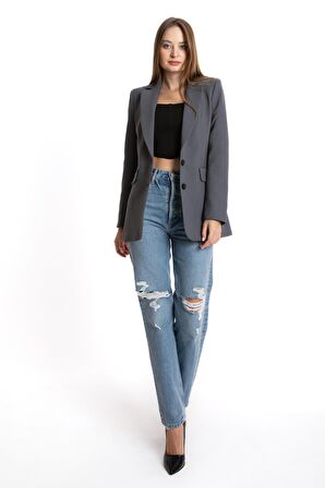 Çift Düğmeli Yırtmaçlı Blazer Ceket