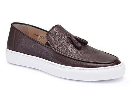 Hakiki Deri Kahverengi Püsküllü Sneaker Erkek Ayakkabı -11070-