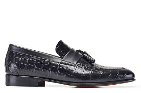 Siyah Klasik Loafer Kösele Erkek Ayakkabı -10936-