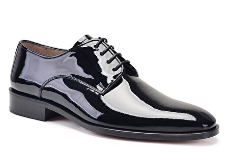 Hakiki Deri Siyah Rugan Bağcıklı Kösele Erkek Ayakkabı -10197-