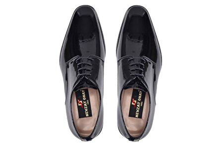 Hakiki Deri Siyah Rugan Bağcıklı Kösele Erkek Ayakkabı -10197-