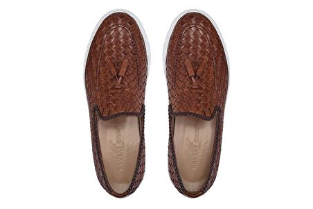Taba Örgü Deri Sneaker Ayakkabı -10736-