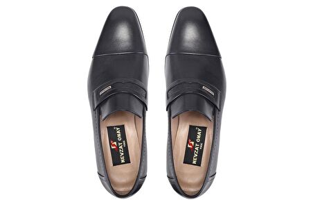 Siyah Bağcıksız Kösele Erkek Ayakkabı -50117-