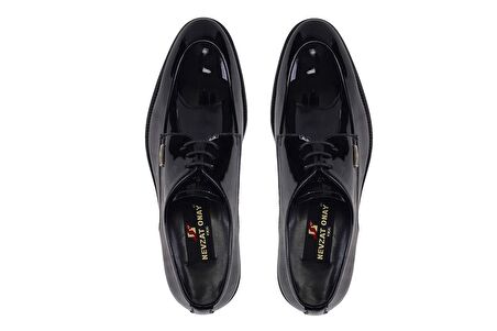 Hakiki Deri Siyah Klasik Bağcıklı Kösele Erkek Ayakkabı -10018-