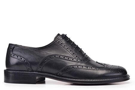 Hakiki Deri Siyah Klasik Bağcıklı Kösele Erkek Ayakkabı -11258-