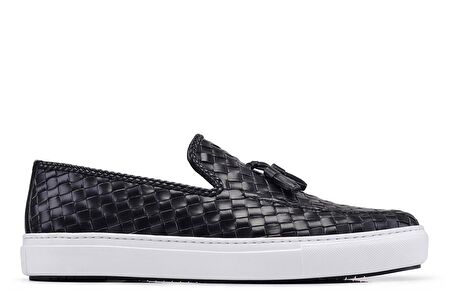 Siyah Örgü Püsküllü Sneaker Erkek Ayakkabı -8381-
