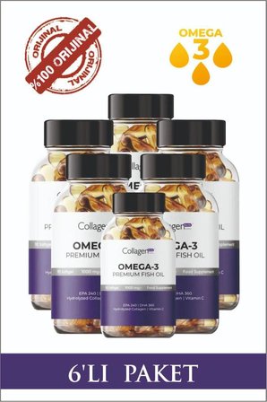 collagen forte 6 Adet Omega-3 Premium Fish Oil 90 Softgel X 1000mg, Balık Yağı, Hidrolize Kolajen