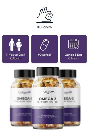 collagen forte 6 Adet Omega-3 Premium Fish Oil 90 Softgel X 1000mg, Balık Yağı, Hidrolize Kolajen