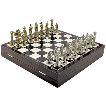 GiftHome Büyük Boy Metal İNGİLİZ Satranç Takımı Parlak ve Ceviz Desenli Sandıklı MDF Tahtası(36X36X6 cm.) 
