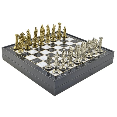 GiftHome Büyük Boy Metal İNGİLİZ Satranç Takımı Parlak ve Mermer Desenli Sandıklı MDF Tahtası(36X36X6 cm.) 