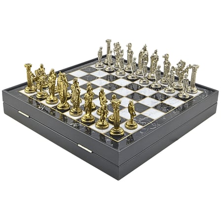 GiftHome Büyük Boy Metal İNGİLİZ Satranç Takımı Parlak ve Mermer Desenli Sandıklı MDF Tahtası(36X36X6 cm.) 