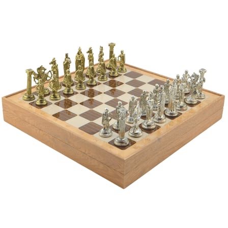 GiftHome Büyük Boy Metal İNGİLİZ Satranç Takımı Parlak ve Rustik Desenli Sandıklı MDF Tahtası(36X36X6 cm.) 