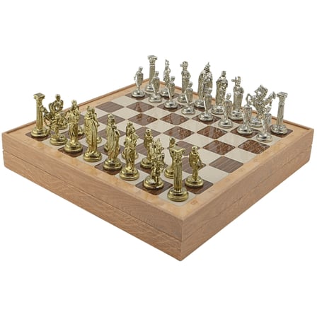 GiftHome Büyük Boy Metal İNGİLİZ Satranç Takımı Parlak ve Rustik Desenli Sandıklı MDF Tahtası(36X36X6 cm.) 