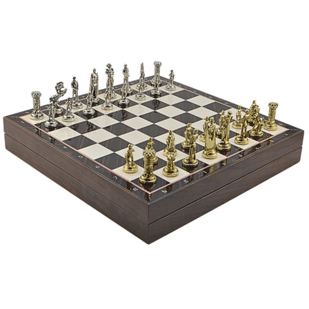 GiftHome Orta Boy Metal İNGİLİZ Satranç Takımı Parlak ve Ceviz Desenli Sandıklı MDF Tahtası(36X36X6 cm.) 