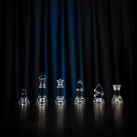 GiftHome Kristal Serisi Battal Boy Camdan İmal Klasik Satranç Takımı (35X35 cm. tablalı)