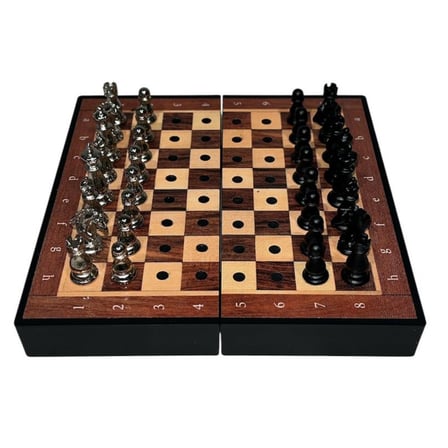 GiftHome Antik Klasik Ceviz Desenli Mini Seyahat Boy Satranç Takımı ( 16 x 16 cm )