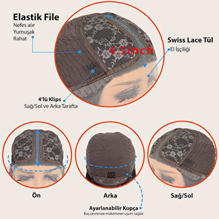 Kahverengi Uzun Dalgalı  Fiber Sentetik Tül Peruk