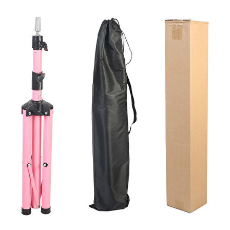 Kuaför Eğitim Mankeni İçin Metal Tripod - Pembe + Taşıma Çantası