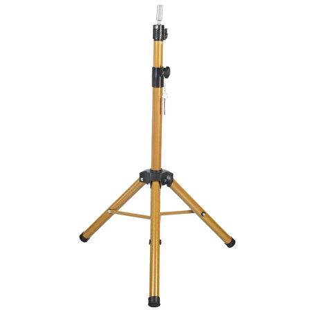 Kuaför Eğitim Mankeni İçin Metal Tripod - Simli Gold + Taşıma Çantası