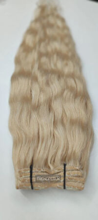 8 Parça 150 gr 65 cm Gerçek Saç Çıtçıt Platin Renk