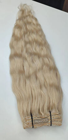 8 Parça 170 gr 65-70 cm Gerçek Saç Çıtçıt Platin Renk