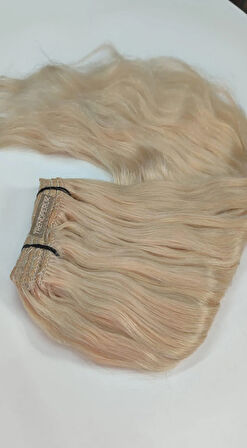 8 Parça 170 gr 65-70 cm Gerçek Saç Çıtçıt Platin Renk