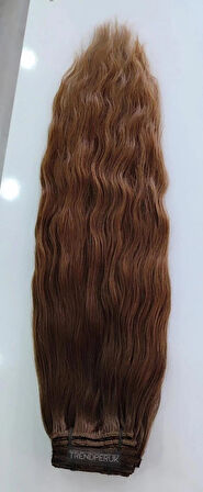 8 Parça 200 gr 65-70 cm Gerçek Saç Çıtçıt Dip Kumral Alt Açık Kumral Renk