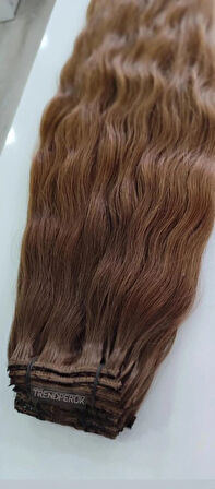 8 Parça 200 gr 65-70 cm Gerçek Saç Çıtçıt Dip Kumral Alt Açık Kumral Renk