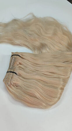 8 Parça 200 gr 65-70 cm Gerçek Saç Çıtçıt Platin Renk