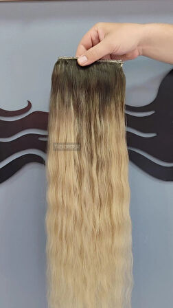 Yarımay + 2 Yan 150 gr 65-70 cm Gerçek Saç Çıtçıt Dip Kumral Alt Platin Renk