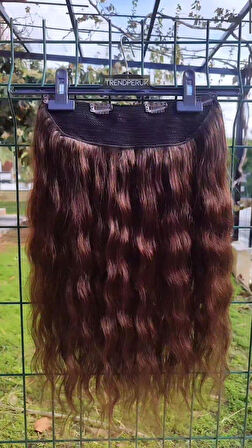 Yarımay + 2 Yan 150 gr 65-70 cm Gerçek Saç Çıtçıt Kızıl Kahve Renk