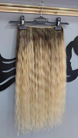 Yarımay + 2 Yan 170 gr 65-70 cm Gerçek Saç Çıtçıt Dip Kumral Alt Platin Renk