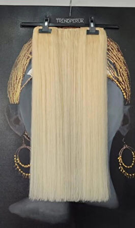 Yarımay + 2 Yan 200 gr 65-70 cm Gerçek Saç Çıtçıt Platin Renk