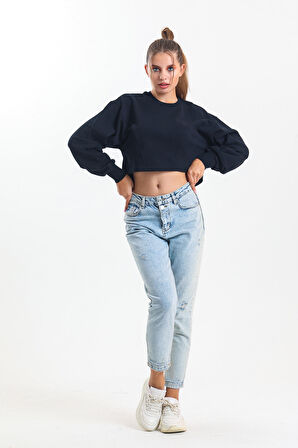 Siyah Oversize Crop Sweatshirt