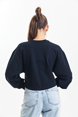 Siyah Oversize Crop Sweatshirt