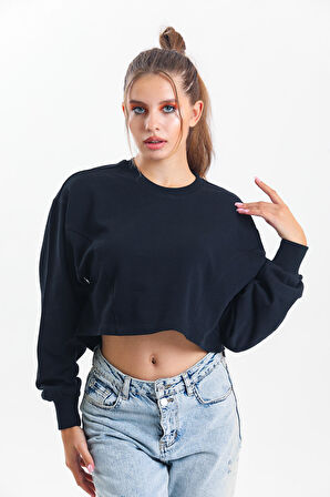 Siyah Oversize Crop Sweatshirt