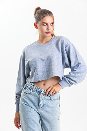 Gri Melanj Oversize Crop Sweatshirt