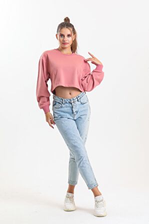 Gül Kurusu Oversize Crop Sweatshirt