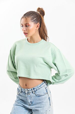 Su Yeşili Oversize Crop Sweatshirt