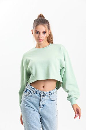 Su Yeşili Oversize Crop Sweatshirt