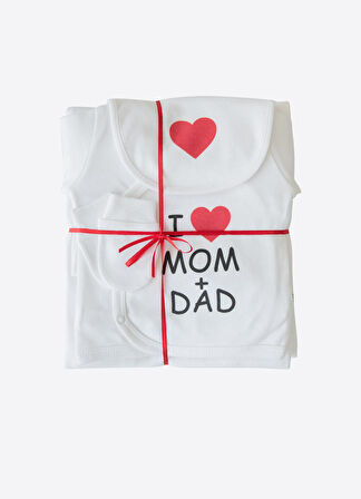 Organik ASK I Love Mom&Dad 10'lu Hastane Çıkış Seti Beyaz