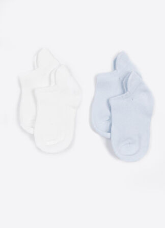 Organik Basic 2'li Patik Çorap Mavi Ekru