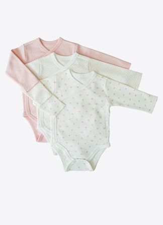 Organik New Dreams 3'lü Uzun Kol Kruvaze Body Pembe