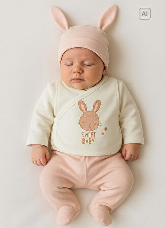 Organik Sweet Rabbit 12'li Zıbın Set Ekru