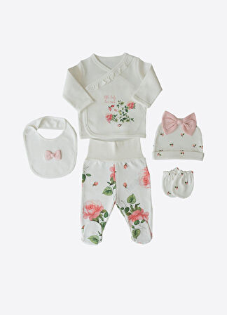 Organik Love Roses 5'li Hastane Çıkış Set Ekru